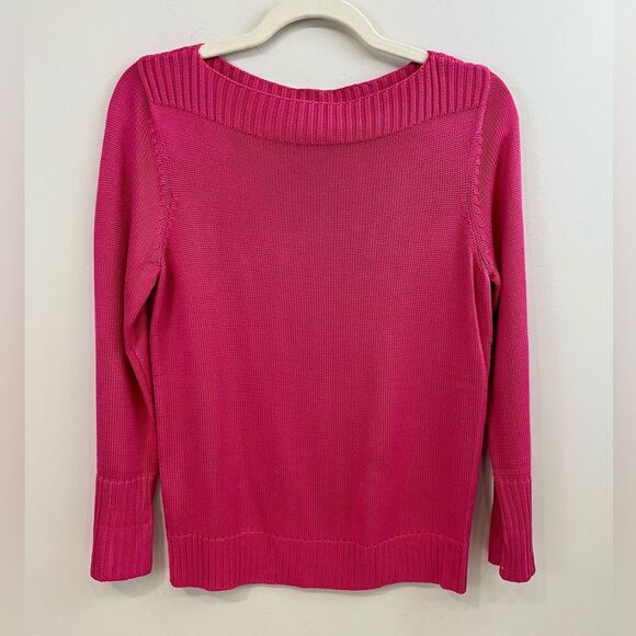 Ralph Lauren 100% Silk Sweater Pink Pull Over Womens Size Medium Ribbed Knit Top - Picture 1 of 10